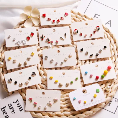 

New Silver Color Animal Fruit Earrings Set Suit Cute Dripping Oil Earrings All Match for Women Zinc Alloy Flower Hoop Earrings