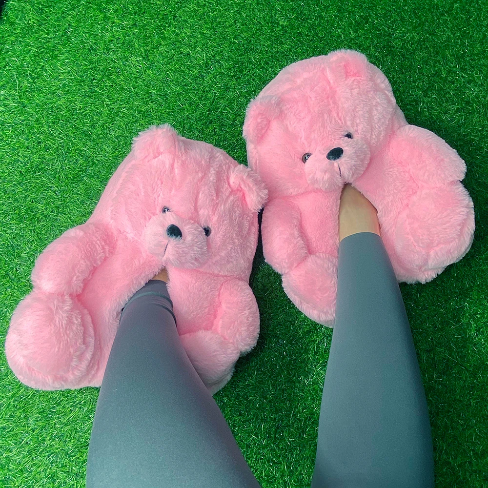 

Hot wholesale furry women Teddy shoes adorable oversize slides customized colors outfit drop shipping teddy bear slippers, As picture show or customized