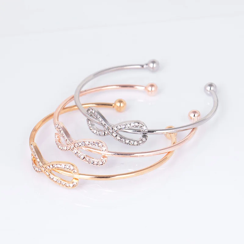 

New Arrival Gold Plated Three Color Clear Crystal Bracelet Eight Open Bangle Bracelet  Jewelry