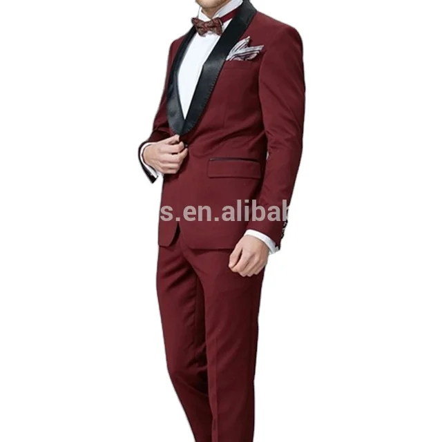 

LL030 Side Vent Groomsmen Shawl Satin Lapel Groom Tuxedos Burgundy/Wine Men Suits Wedding Best Men Suit (Jacket+Pants), Per the request