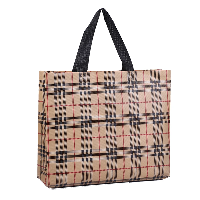 

2021 Fashion Newest Plaid Handbag Pp Nonwoven Organizer Custom Shipping Clothes Packaging Bags, Plaid pattern