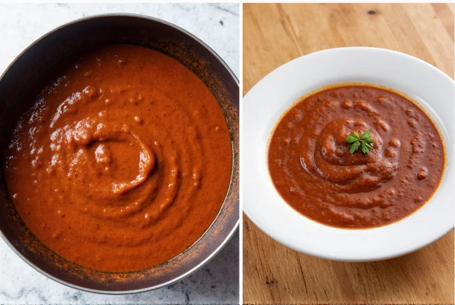 Homemade mole being stirred in a pot