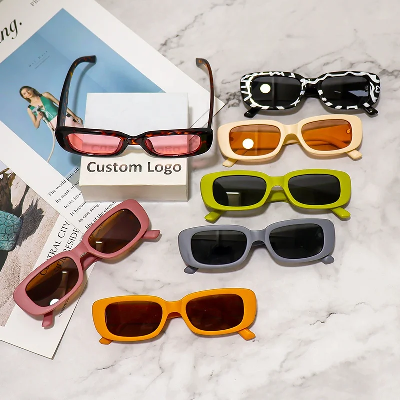 

9074 Fashion Small Frame Wholesale Sunglasses Rectangular Orange Thick Frame Female Sunglasses, 20 colors