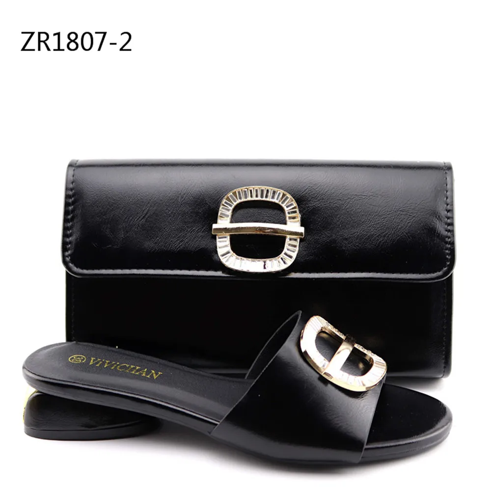 

ZR1807-2 2019 new style hot selling black matching italian shoe and bag set for women