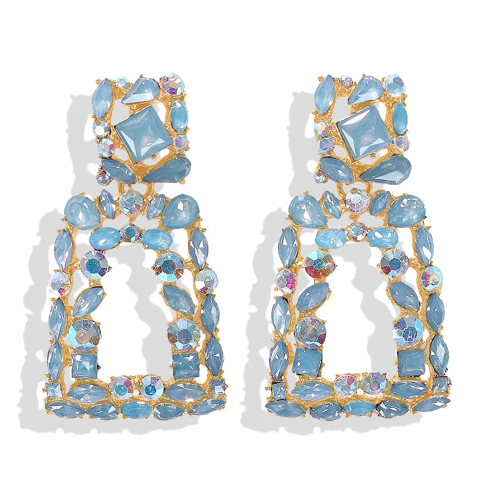 

New style fashion earrings trend 2021 bright geometric shape alloy earrings women's earrings with diamonds, Golden
