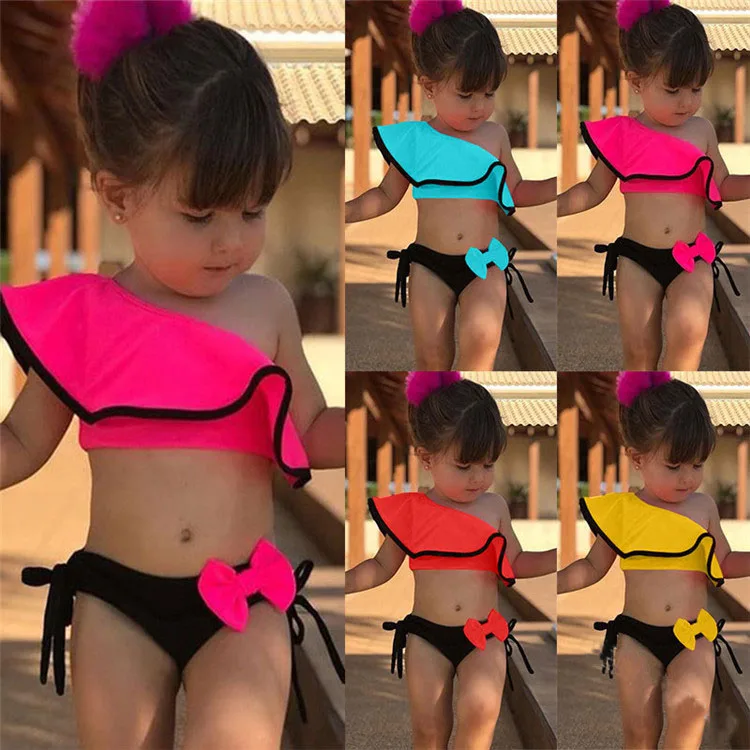 

wholesale bow two-pieces summer swimsuit swimming pool beach child kids swimwear bikini, As pictures