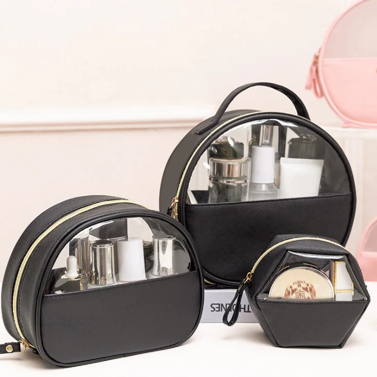 

2021 New Style Fashion luxury waterproof holder transparent toiletry pouch PU& Clear PVC promotional cosmetic makeup bag, Choose