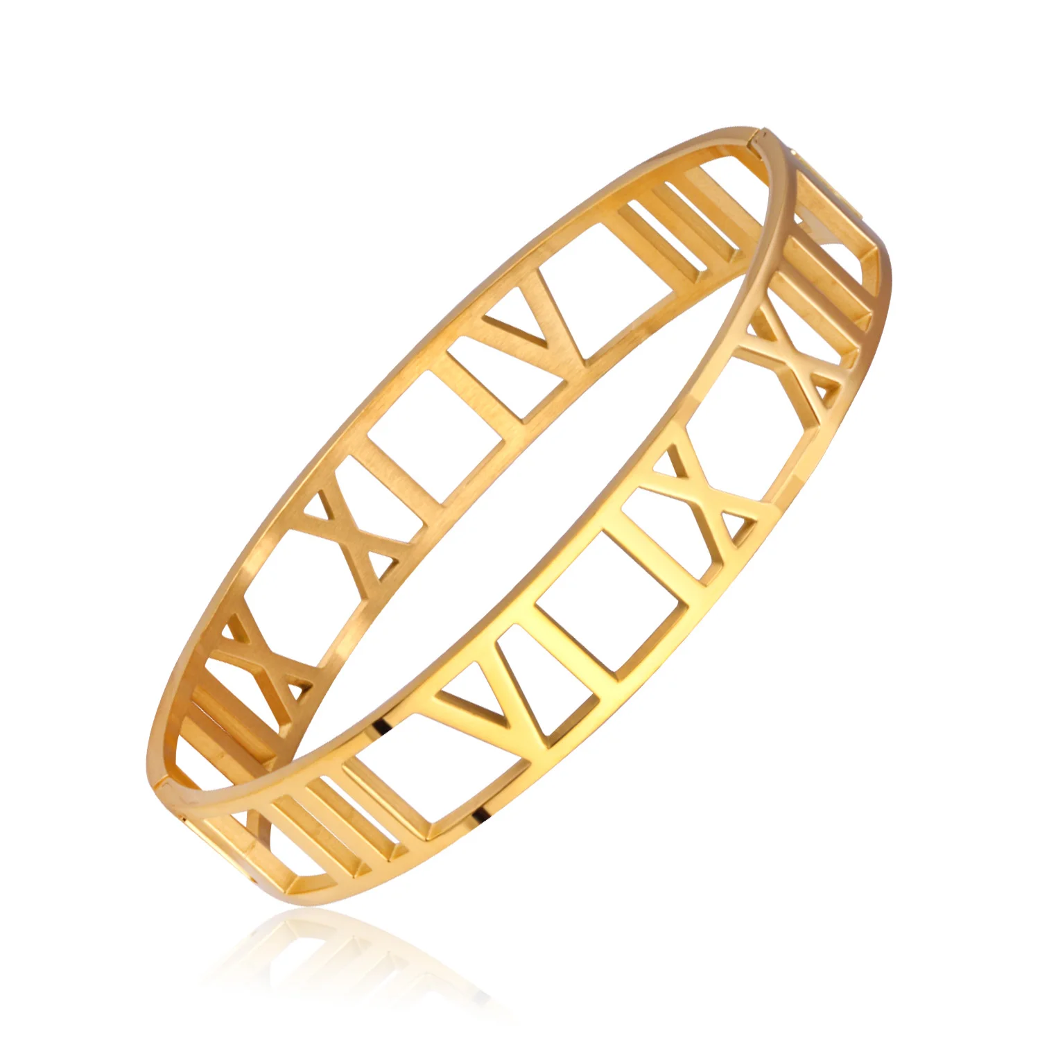 

Stainless Steel Wholesale Roman Men Cuff Bangle Bracelet for Sale with Three Colors Options, Silver/gold/rose gold