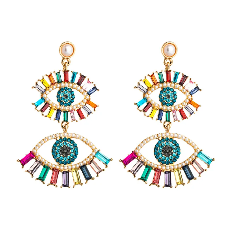 

2020 fashion noble alloy eardrop resin lithe eye shape earrings women bling Evil rhinestone tassels Eyes pendant earrings