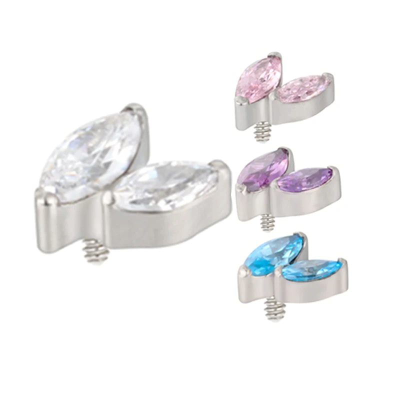 

GZN Fashion Jewelry Titanium 16G Lip Ring Cartilage 2 CNC Set Marquise CZ Internally Threaded Labret Piercing Top Wholesale