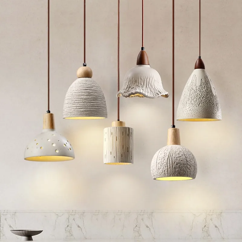 

Nordic simple cement chandelier modern living room dining room bedroom headboard log hanging pendant lamps