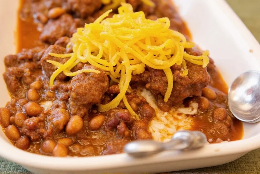 Skyline chili served over spaghetti