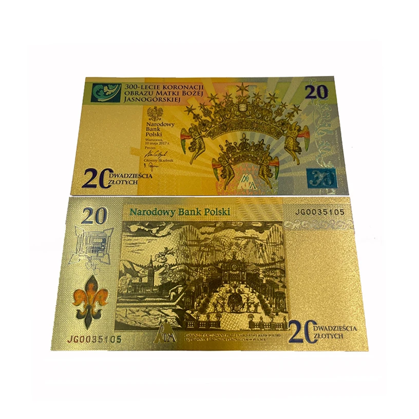 

Wholesale Poland 20 PLN Money Souvenir 24K Gold Plated Foil Banknote in Stock