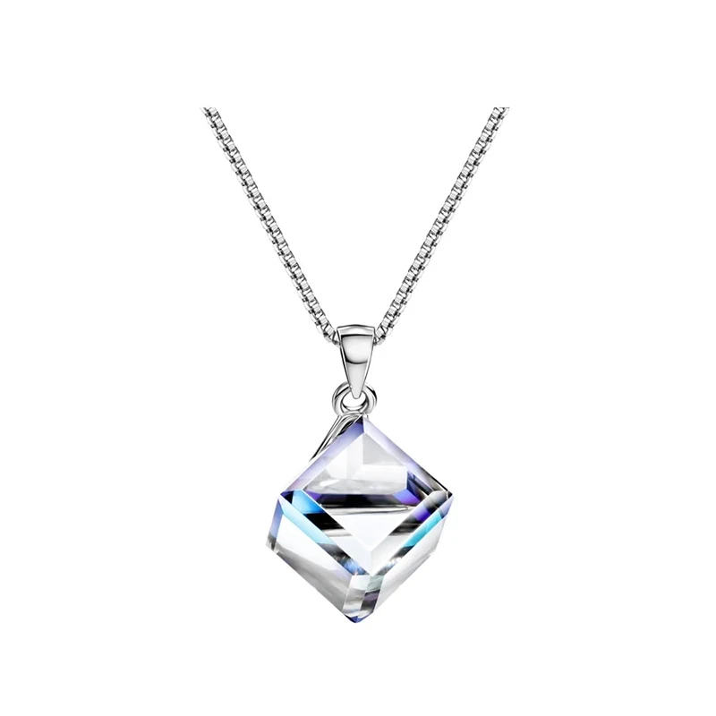 

925 sterling silver cubic crystal from Austria charm necklace women, Clear