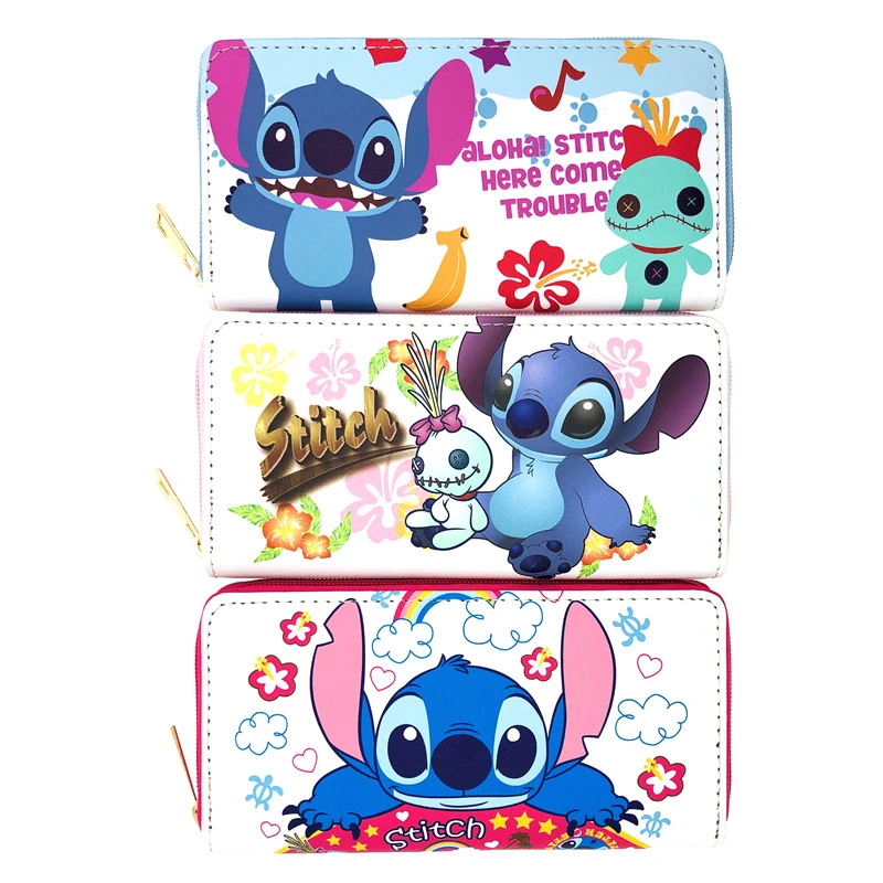 

Lilo&Stitch Series-2 Girls Cosmetic Bags Women's Cartera Cartoon Design Purse Long PU Zipper Wallet Stitch Wallets
