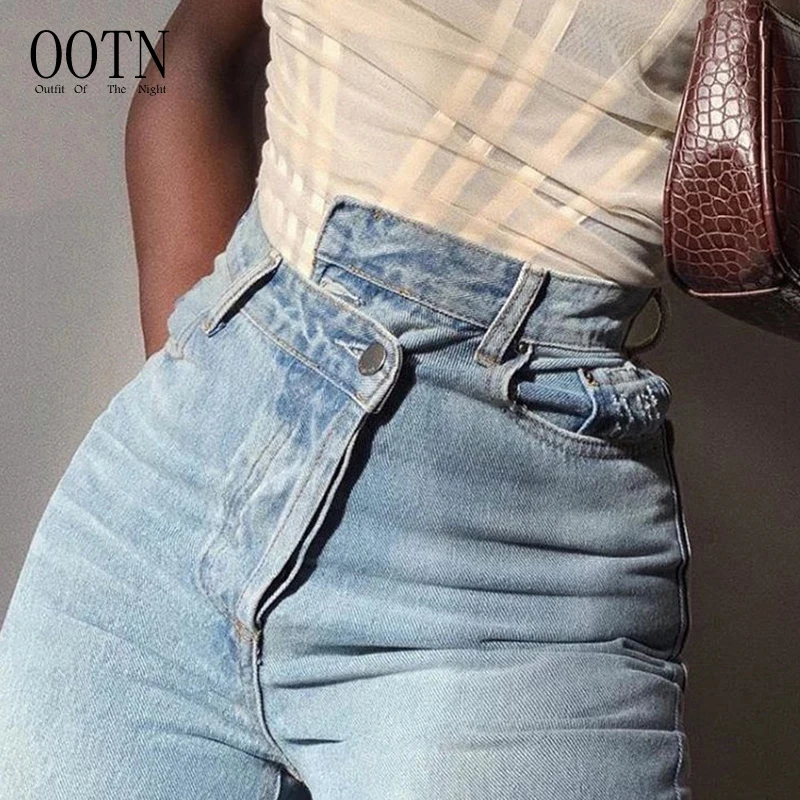 

OOTN Women Streetwear Harajuku Loose Long Boyfriend Jeans Irregular Fashion Denim Wide Leg Pants High Waist Jeans