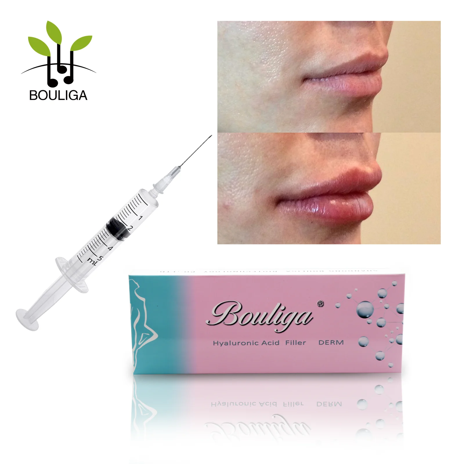 

2ml hyaluronic injection face cross linked ha injectable dermal filler ha lip fillers, Transparent