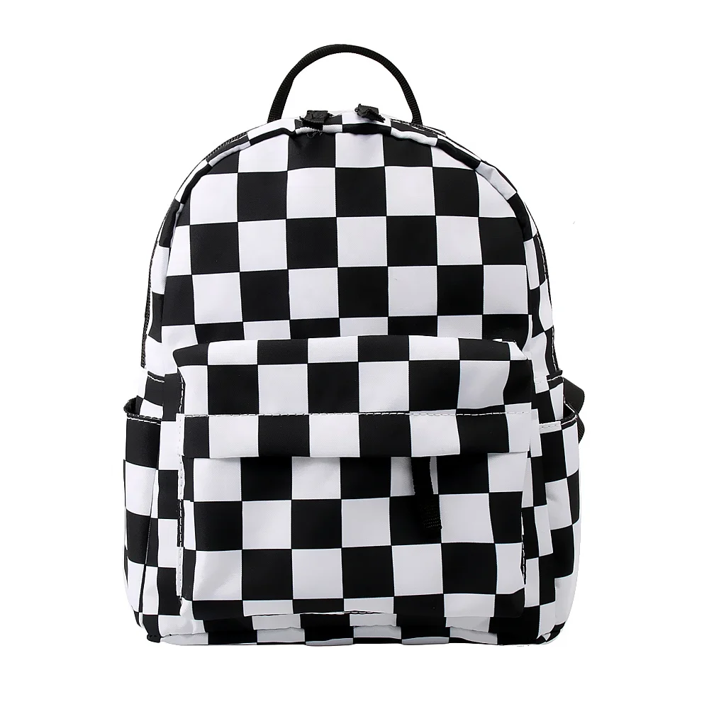 

Wholesale Black And White Printing Mini Backpack Checked Small Backpacks For Women