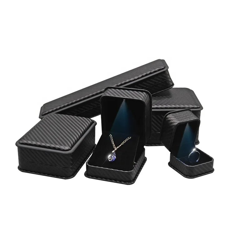 

LED light jewelry packaging box luxury black Pendent storage box leather jewelry box, Black/customized