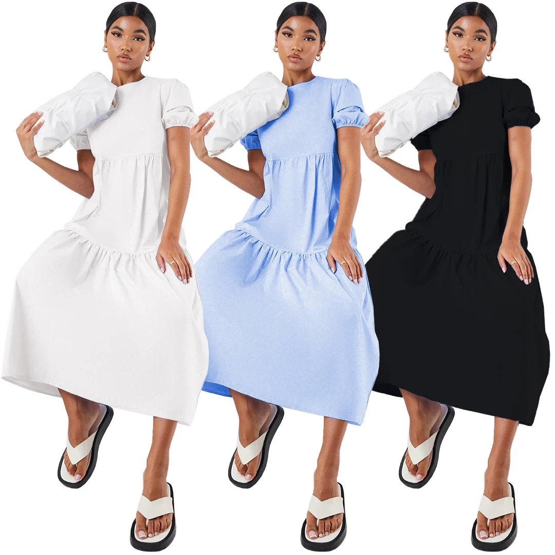 

Hot Selling Solid Color Mid Swing Dress with Invisible Zipper