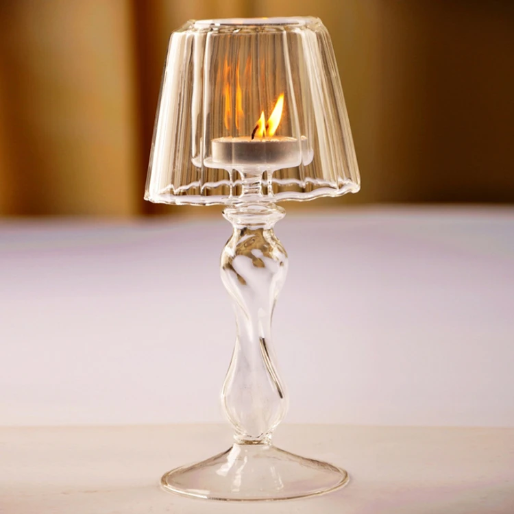 

Wholesale Hot Selling European-style Party Modern table lamp shape transparent glass candle Jar holder