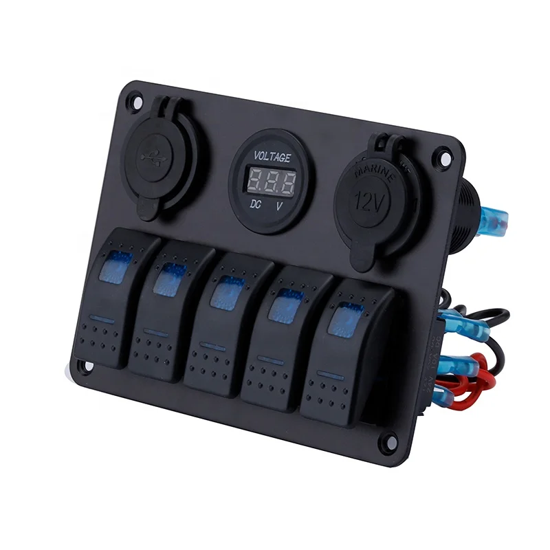 

12v 24v controle Button Universal 5 Gang Rocker Switch Panel Boat Car Switch Panel Rocker Led Marine Rocker Switch Panel