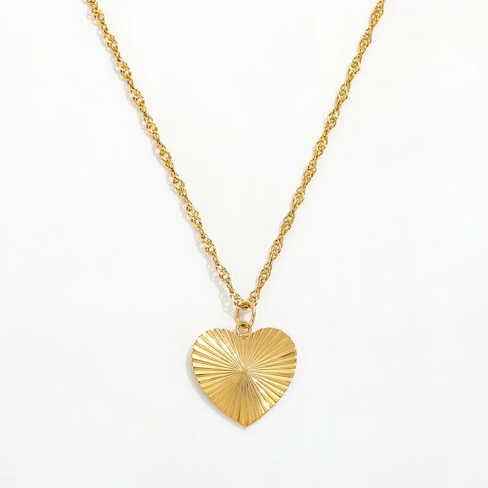 

Joolim Hot Sale 18K PVD Gold Plated Waterproof Tarnish Free Burst Heart Pendant Stainless Steel Necklace Design Jewelry