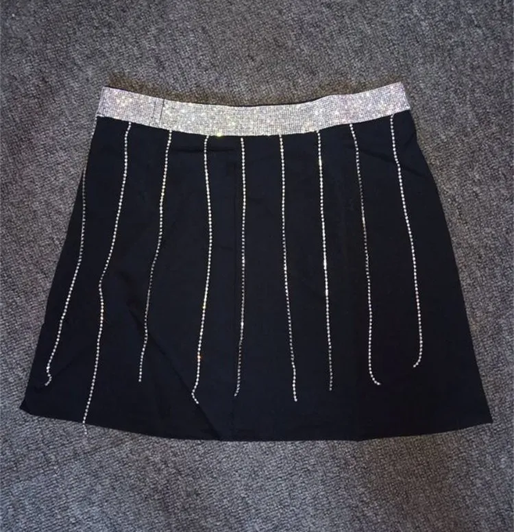 

B35553A 2020 wholesale product in stock women crystal decorate sexy tassel skirt, Black