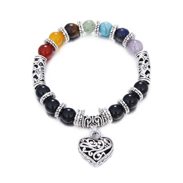 

Natural stone 7 Chakra Reiki Healing beads Heart pendant Bracelet, As pictures