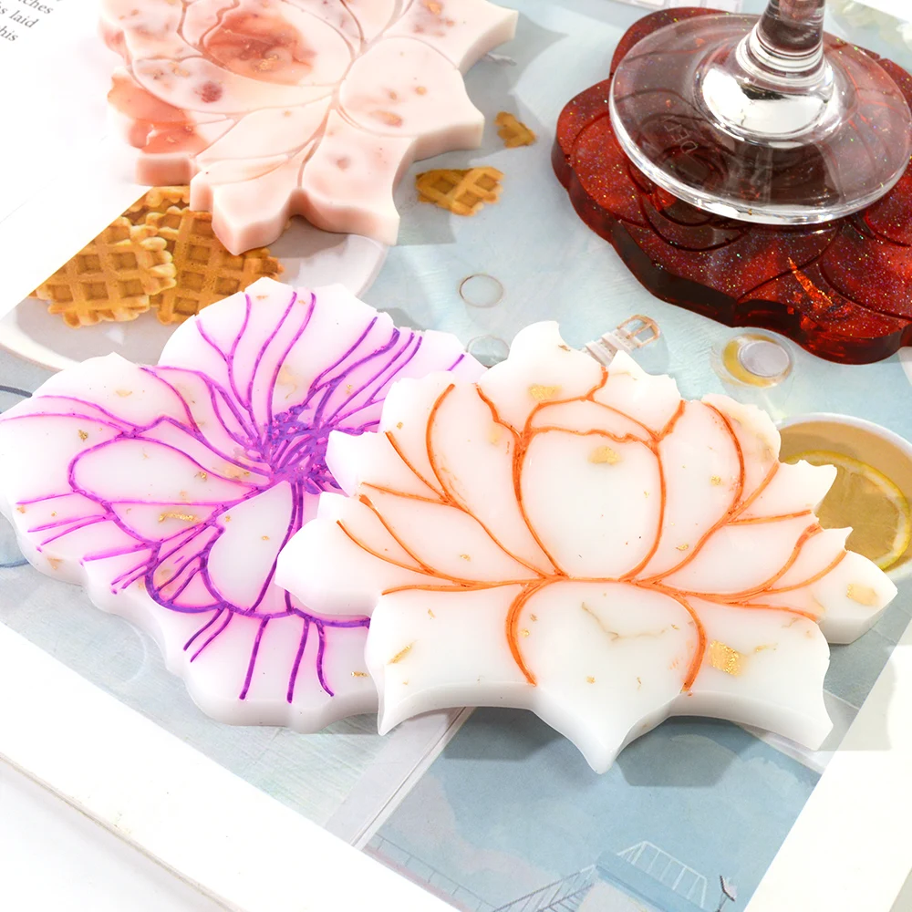 

DM149 DIY Crystal Lotus Rose Shape Coaster Agate Resin Mold Tray Cup Holder Rack Epoxy Resina Mould Home Decoration