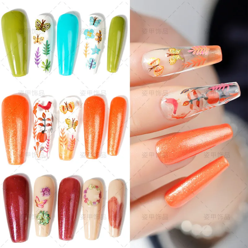 

New DIY 3D Butterfly Nail Decoration Maple Leaf Flowers Nail Wood Pulp, As picture