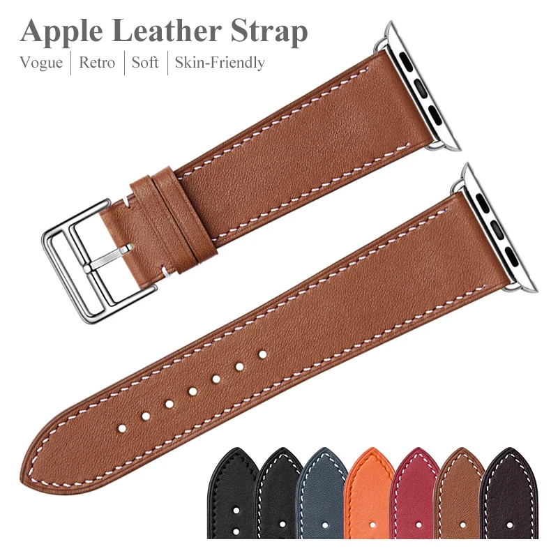 

Men Women Vintage Genuine Leather Watch Strap French Barenia Calf Bands For Herms Style Apple iWatch 4 5 6