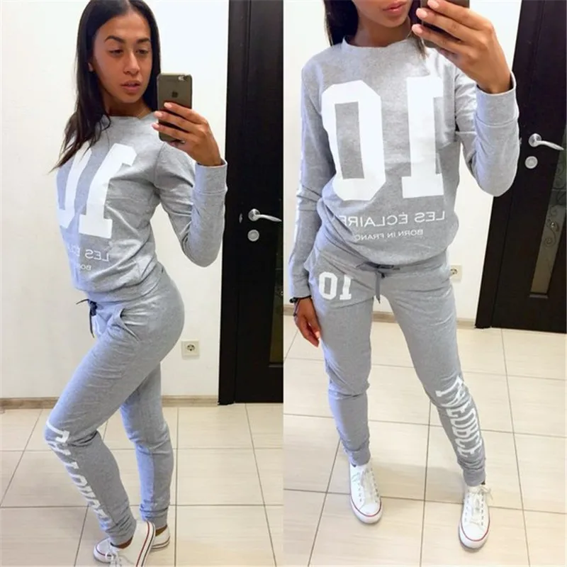 

Hot new letter jogging print women sports sweater track suit, Gray,black