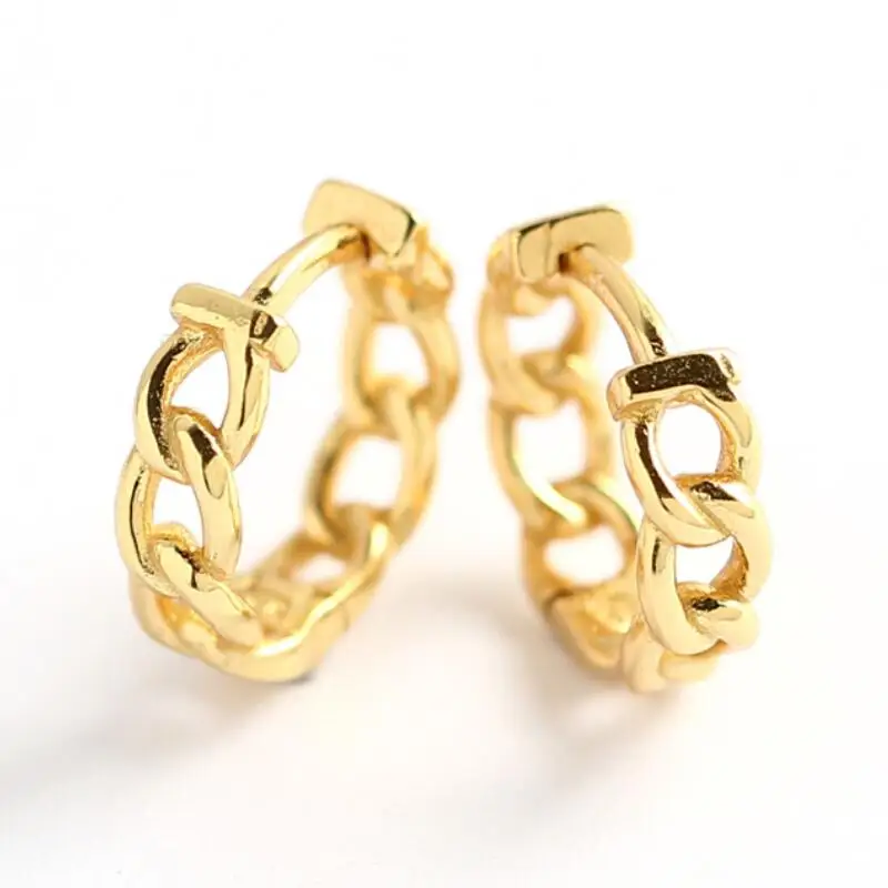 

Wholesale chain hoop earring 925 sterling silver jewelry 18K gold plated huggies for women