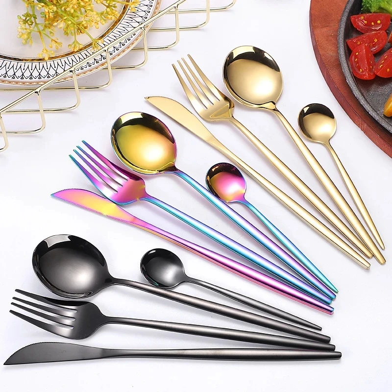 

4Pcs/set Black Gold Kitchen Utensil Stainless Steel Dinnerware Silverware Flatware Set Knife Fork Spoon Dropshipping, Silver,gold,rose gold,rainbow,black