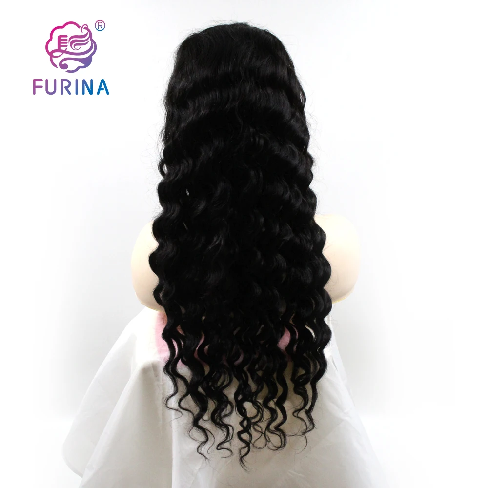 

Wholesale Deep Wave Front Lace Human Hair Wig Natural Black Long Full Front Lace Wig For Women, 1b#color