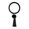 PU Leather Keyring Tassel Bracelet Wrist Round Anti-lost Keychain Hair Ball Bangle For Car Keys
