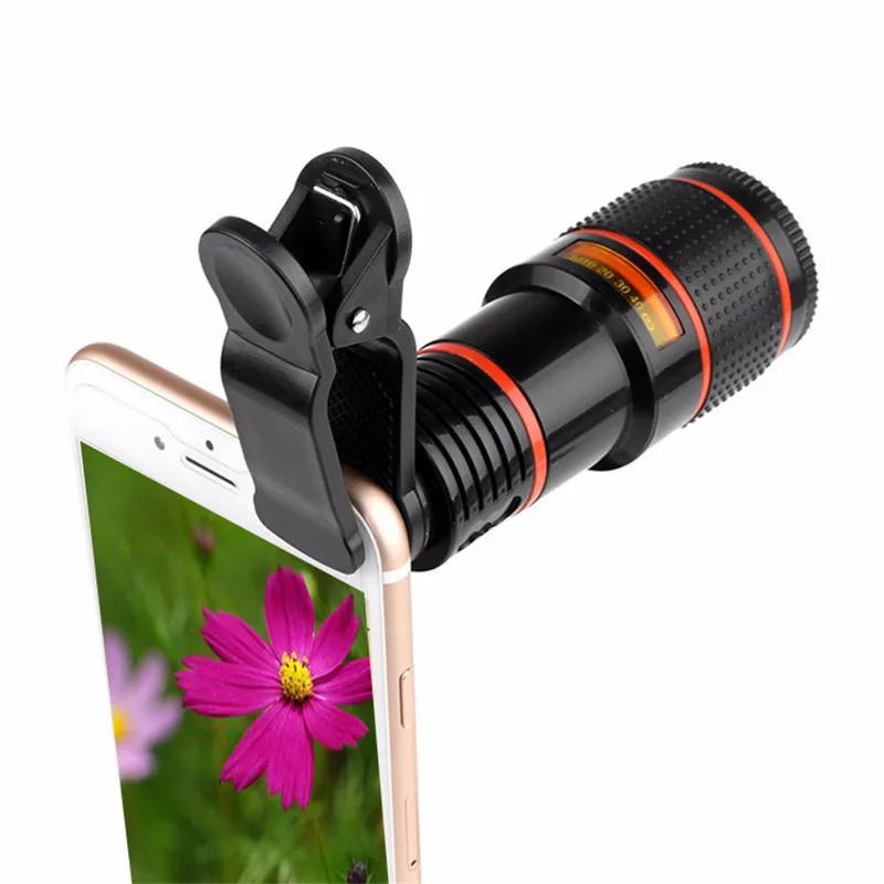 

Mobile Phone Camera Lens 12X Zoom Telephoto Lens External Telescope With Universal Clip for Smartphone, Black/ white