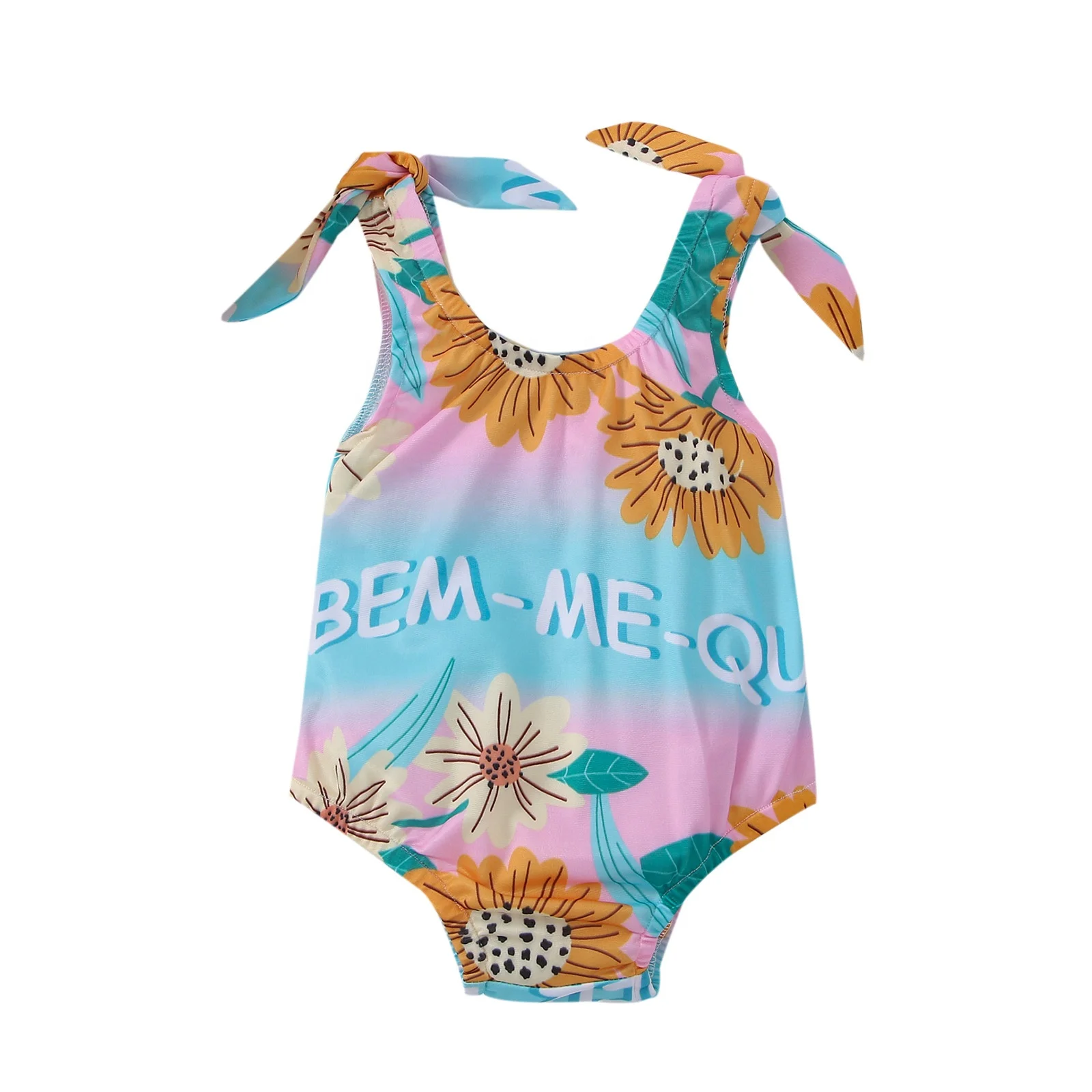 

2022 Cute Baby Girls' One-piece Swimwear Sleeveless Beach Sunflowers Printed Cute Swimming Bodysuit Clothes