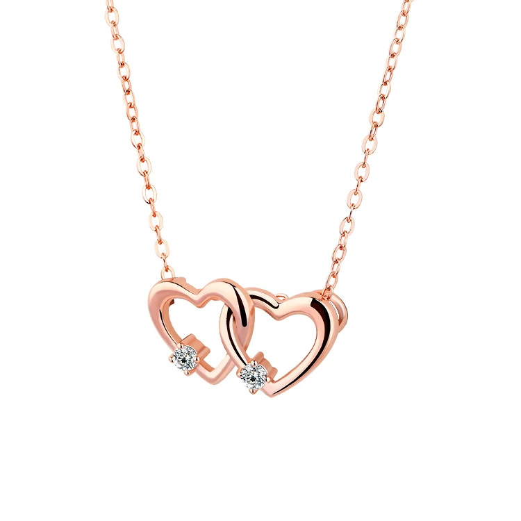 

Factory Wholesale Double Heart 925 Sterling Silver Jewelry 2020 Women Fashion Rose Gold Necklace