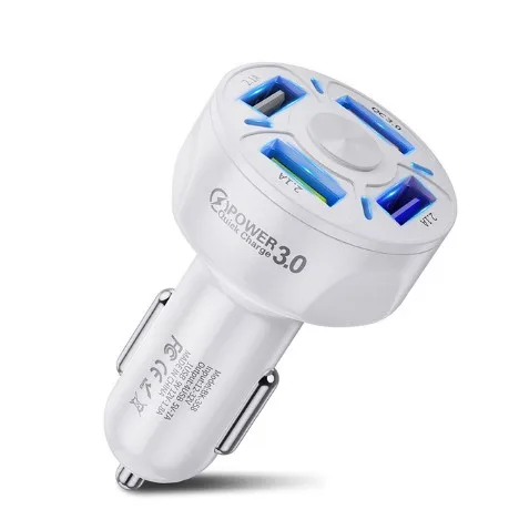 

Wholesale 48W QC3.0 USB Car Charger 5V 7A 4 Ports USB Car Phone Charger With Blue Lighting For Mobile Phone