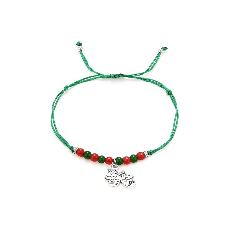 

PUSHI adjustable braided cord bracelet green socks pendant rope bracelet christmas charm bracelet