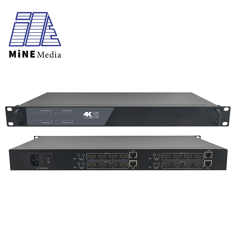 

1U rack-mounted 16 Channel 4K RTMP HDMI HEVC H.265 iptv hd live broadcasting streaming video encoder hardware