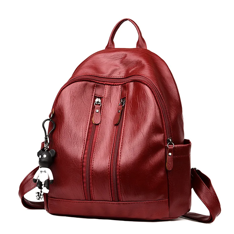 

2021 new trendy backpack pu soft leather fashion backpack simple college style leisure travel backpack, Black