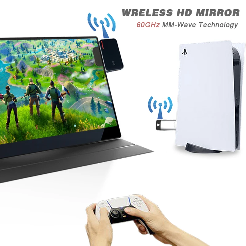 

New Wireless 60GHz Millimetre Wave Technology Support for iphone Laptop PS5 Gaming HDMI Transmitter Receiver Extender Kit, Silver