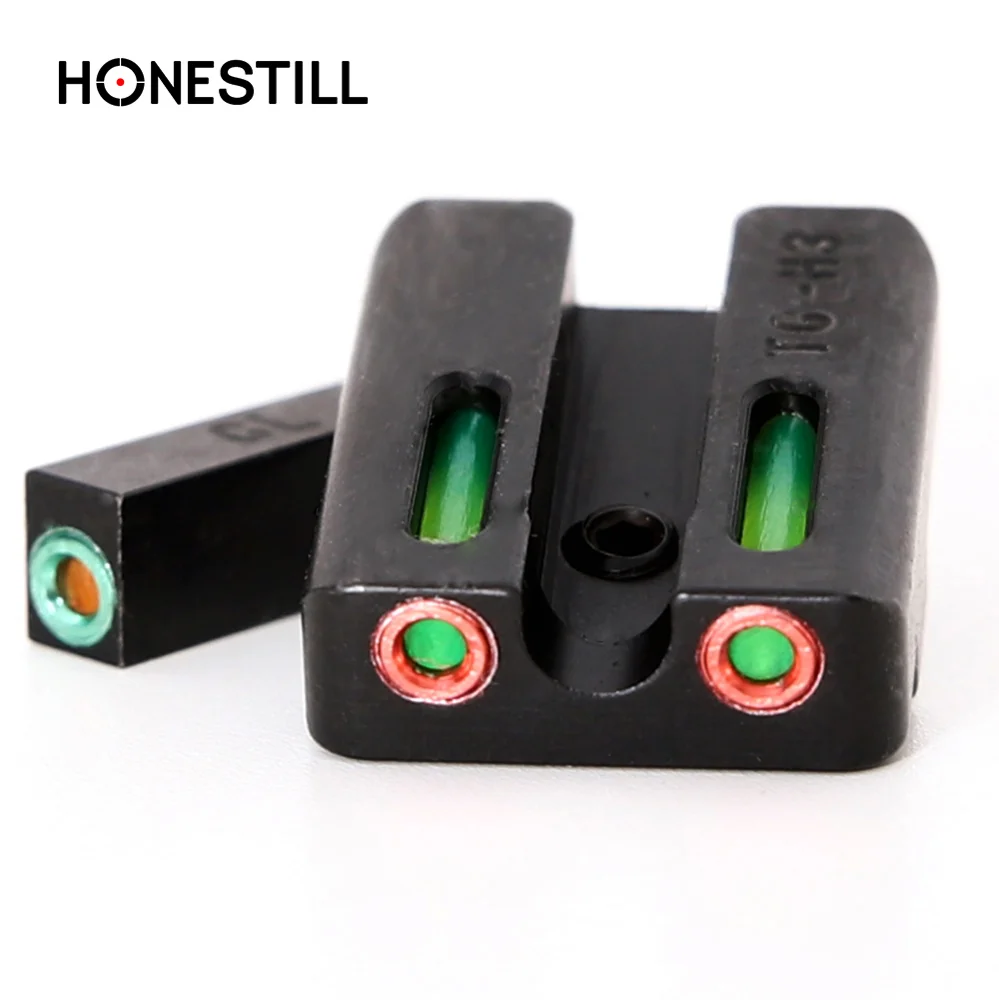 

For glock 17 17L 19 22 23 24 26 27 33 34 combat notch front rear sight focus lock for gear real red green fiber optic sight, Red ang green