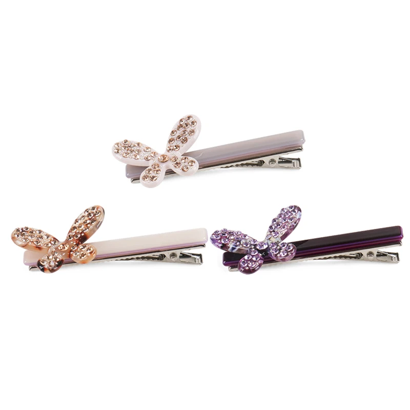 Full Rhinestones Bow Hair Alligator Clip Supply Acetate Hair Accessories Support Customization Butterfly Hair Clip