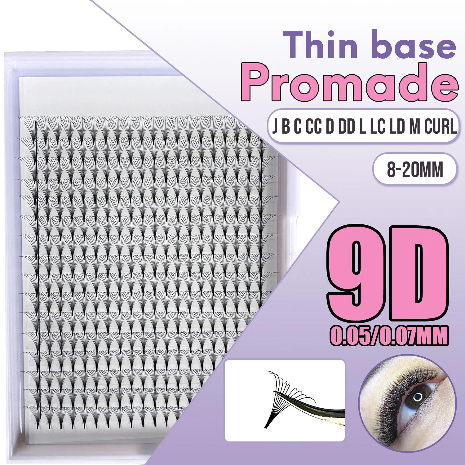 9D Eyelash Pre Made Narrow Base Wide Fans Volume Lashes sharp Pointy Base Premade Fans CC D L M Curl