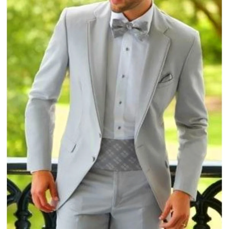 

Men Suit 2 Pieces (jacket+pant)Light Gray Single Breasted Fabric Customized Men Suit All Year ZYL060