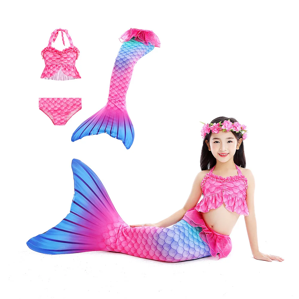 

2021 New Style Girls Swimwear Split Bikini Set Cute Mermaid Bathing Suit Three Pieces Beachwear For Summer, 5 colors